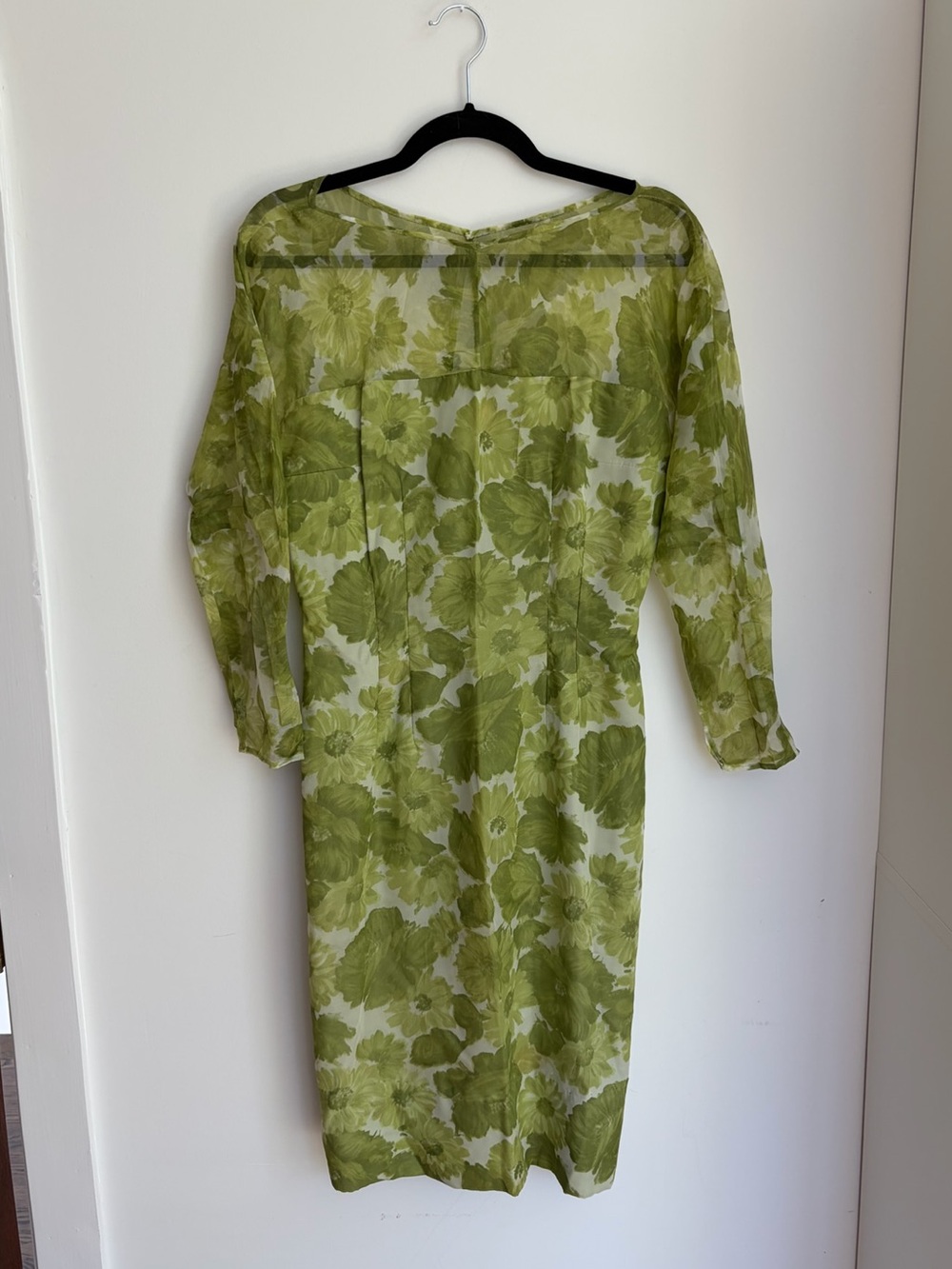 Green Floral Sheer Midi Dress - One of a Kind Handmade Original